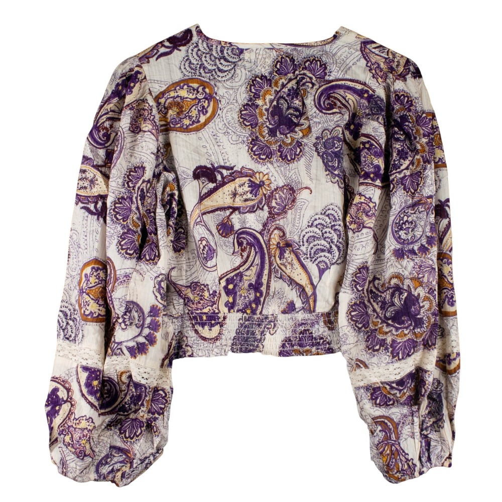 Band of the Free Womens M Purple Paisley Boho Cropped Top Crochet Lace Coquette - Picture 2 of 7